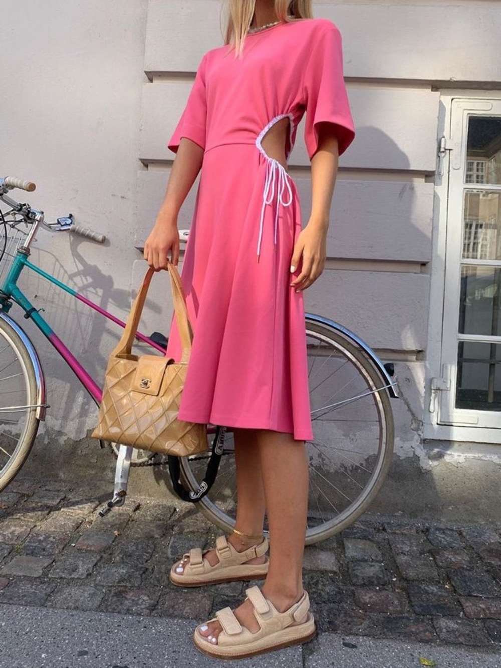 See by Chloé Cut Out Asymmetrical Pink Midi Dress - Picture 5 of 14